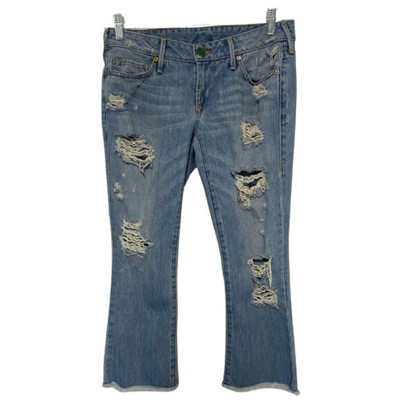 True Religion Jeans Womens Sz 27 Blue Denim Karlie Low Rise Bell Bottom Crop - Picture 3 of 15